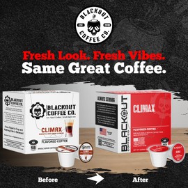 Blackout Coffee CLIMAX Amaretto, Irish Cream & Kahlua Flavored Coffee Pods – Premium Arabica, Smooth Taste, Guilt-Free Indulgence – 18 Count Single Serve Coffee pods