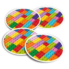 Vinyl Round Stickers (Set of 4) 10cm - Colourful Building Blocks Toy Game for Laptops, Tablets, Luggage, Scrap Booking, Fridges #50574