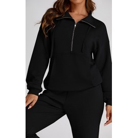 PRETTYGARDEN Long Sleeve Half Zip Sweatsuits Women 2 Piece Outfit Fall 2024 Casual Sweatshirt Sweatpants Lounge Set Tracksuit (Black, Large)