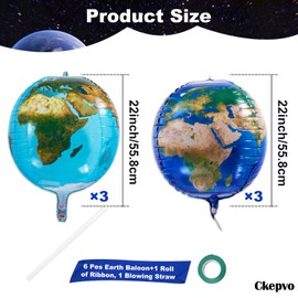 Ckepvo Earth Balloons 6Pcs Foil Globe Balloons,Around The World Party Decorations,22 Inch World Balloons For Earth Day Travel Adventure Birthday Party,Around The World Decorations