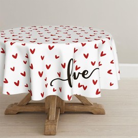 Horaldaily Valentine Tablecloth 70×70 Inch Round, Mini Love Hearts White Washable Table Cover for Party Picnic Dinner Decor