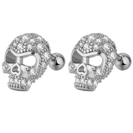 Aroncent Skull Stud Earrings Piercing Ear Men's Earrings Thor's Hammer Earrings Jazz Punk Rock Hip Hop, Stainless Steel