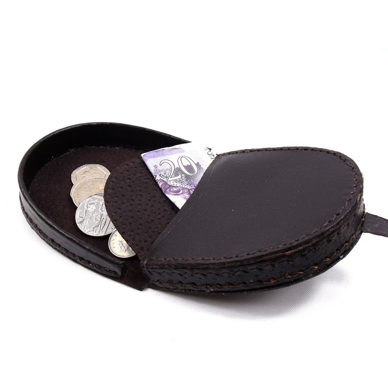 Mens Real Leather Coin Tray Purse LARGE 8cm x 9cm