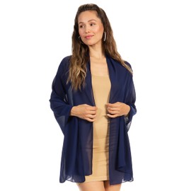 Sakkas 18225 - Jona Women Soft Sheer Chiffon Bridal Wedding Evening Scarf Shawl Wrap Stole - Blue - 7029