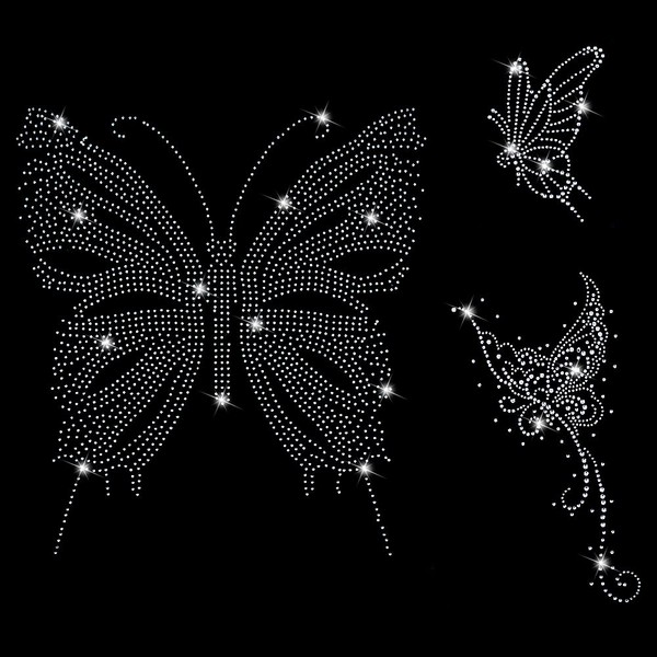BEUNITONE 3 Pcs Rhinestone Butterfly Iron on Patches Bling Hot