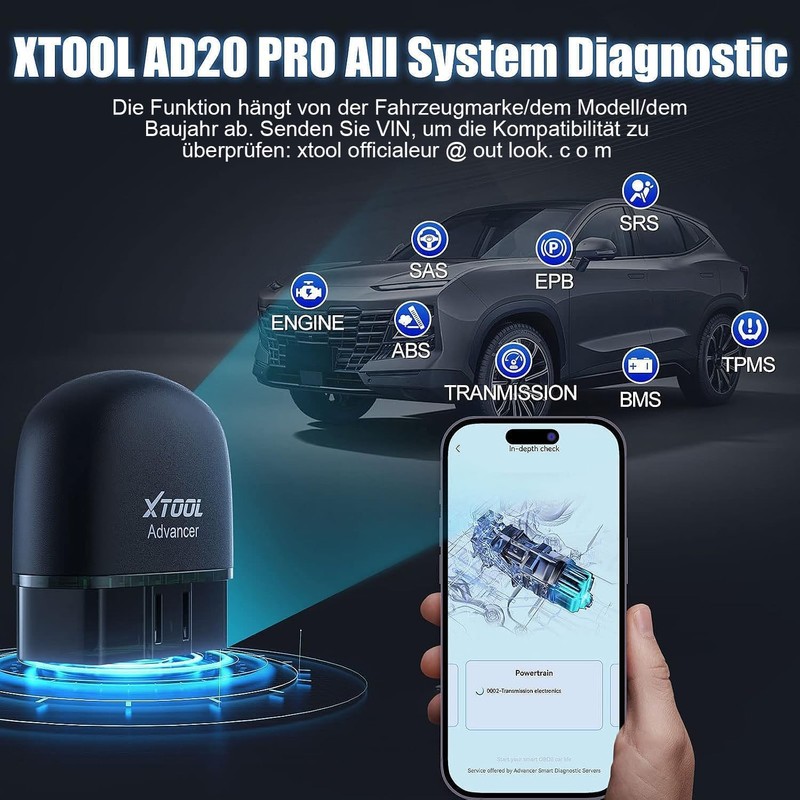 XTOOL AD20 Pro OBD2 Car Diagnostic Wireless Diagnosis Italian for
