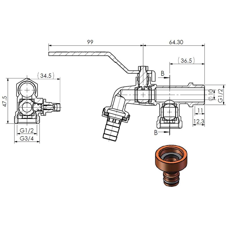 Double Duo Outlet Garden Tap Ball Valve Faucet Red Handle