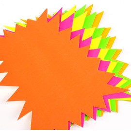60 x neon flourescent stars - 10cm x 7.5cm assorted neon flashs cards price display tags lebel shop