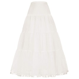 SSDH A-Line Long Swing Elastic Waist Skirt Petticoat Crinoline Half Slips For Wedding Evening Gowns (UK, Alpha, M, Regular, Regular, White)