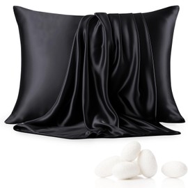 Aspire Homeware Pillow Cases 2 Pack - Super Soft Satin Pillowcase Feels Like Silk Pillowcase - Black Silk Pillowcases for Hair and Skin Care (50x75cm)