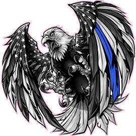 Thin Blue Line Law Enforcement American Flag Eagle Decal (18" x 18")