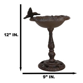 Ebros Gift 12" Tall Cast Wrought Iron Metal Rustic Cozy Cottage Whimsical Garden Hummingbird Hovering Over Nest Bird Feeder Or Bath Sculpture for Lawn Pool Patio Outdoors Decor