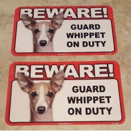 Scandical BEWARE Guard Dog on Duty Sign - Whippet Plastic Sign Lot of 2
