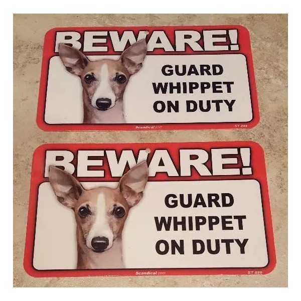 Scandical BEWARE Guard Dog on Duty Sign - Whippet Plastic