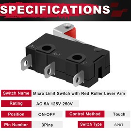 MKBKLLJY Pack of 12 Mini Micro Limit Switch KW12-3 AC 5A 125V 250V SPDT 1NO 1NC Micro Switch Normally Open Limit Switch with Roller Lever Arm 19mm 3-Pin Snap Switch SPDT with Terminal Screw