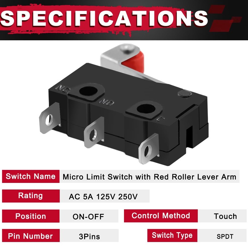 MKBKLLJY Pack of 12 Mini Micro Limit Switch KW12-3 AC