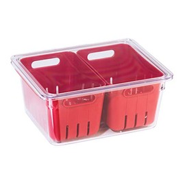 Oggi Berry Container for Fridge - Double Colander Basket - Ideal Berry Containers for Fridge, Includes Berry Colander Insert (8.75" x 6.75" x 3.75"), Red