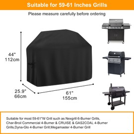 BBQ Grill Cover, Gas Barbecue Cover Waterproof, Barbecue Cover with Adjustable Straps for Weber, Genesis, Charbroil, Brinkmann, Nexgrill and More, 155L x 66W x 112H cm, Black