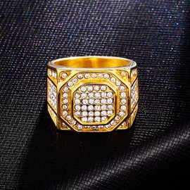 LAIMIUMIU33 Iced out Ring for men 3D Douoble Octagon ring Full CZ radiant diamond Hip Hop ring 316 Stainless Steel Radiant Biker Rings Bling Cuban style Iced Out Jewelry Punk Ring Club ring Heavy