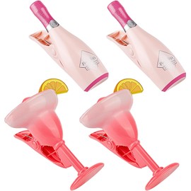 4 Pieces Beach Towel Clips,Creative Champagne Towel Clips for Sun Loungers,Cocktail Shape Pool Towel Clips for Holiday Pool Beach Chairs,Large Laundry Clothes Pegs,Beach Pegs for Towels Laundry Sunbed