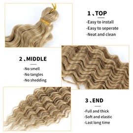 Deep Wave Crochet Hair 30 Inch 3 Packs Long Deep Wave Curly Braiding Hair Extensions Synthetic Curly Crochet Hair for Black Women(30 Inch, 3pack, #24)