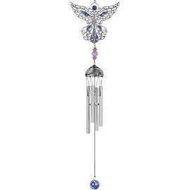 ICE ARMOR 21" Long Blue Angel Pewter and Gem Wind Chime Statue Sculpture Ornament Decoration Garden Decor Ideas for Housewarming, Holidays and Birthdays Great Collectible Addition