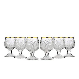 Set of 6 Neman Glassworks, 1.7-Oz Gold Rim Vintage Russian Crystal Shot Glasses