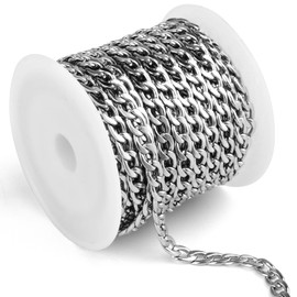16.5 Feet Stainless Steel Cuban Chain, 5mm Width 304 Stainless Steel Curb Link Chains Roll Bulk for Jewelry Making