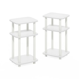 Furinno Just 3-Tier Turn-N-Tube Curve End Table, Side Table, 2-Pack, White/White