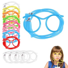 Glasses Straw, 12 Pieces Straw Glasses, Reusable Straw Glasses, Flexible Multicoloured Straws, 8 Colours for Birthday Parties and Family Celebrations