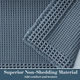 RESARE Waffle Bathroom Runner Rugs, Super Absorbent Bath Mat Non Slip Washable Quick Dry, Upgraded Ultra Soft Boho Bath Rugs with Tassels for Hallway Bedroom Laundry Room, 2'x6'(24"x72"), Blue