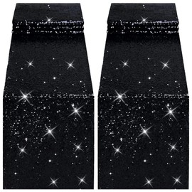 tiosggd Black Sequin Table Runners 12''x108'', 2 Packs Glitter Table Cloth Party Suppliers for Graduation Decorations Bridal Baby Shower Birthday Party Wedding Bachelorette Halloween Decor