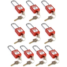 QWORK Red Lockout Tagout Safety Padlock, 10 Padlocks with 20 Keys, Keyed Different