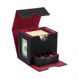Tolesum MTG Deck Box with 2 Commander Displays, 35pt Magnetic Card Holder Shop Window, Fits 100+ Double Wrapped Cards, Trading Card Box for Magic Commander TCG Cards with Cube Compartment, Black/Red