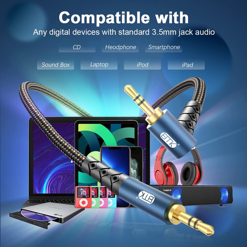 EMK Rectangular 3.5 mm AUX Cable, 3.5 mm TRS Additional