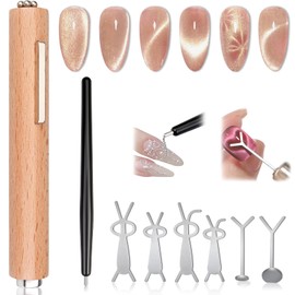 FOWSRHRG 3 in 1 Cat Eye Nail Magnet Tool Set, Wooden Handle Cat Eye Gel Nail Polish Magnet Pen with Steel Ball Magnetic Pen, Heart Magnet for Nails, Cat Eye Magnet for Nail Art DIY at Home