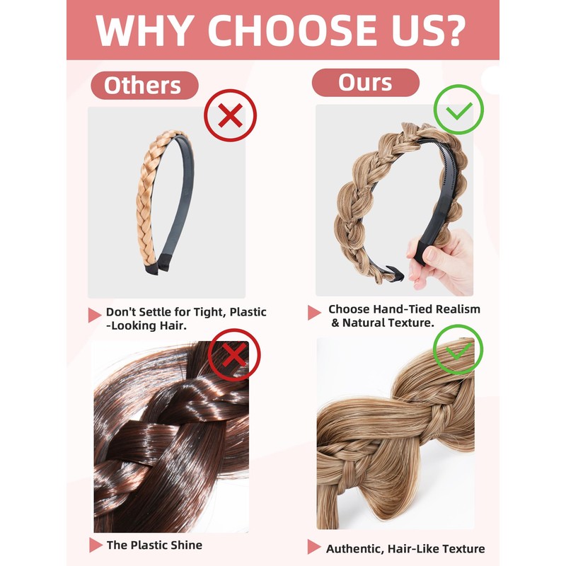 Ausing Stretch Braid Hair Headband 2PCS Braided Hair Hoops and