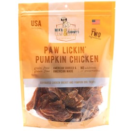 Mika & Sammy's Gourmet Limited Ingredient Pumpkin Chicken Jerky Dog Treats. No Additives, No Preservatives, Grain Free, Gluten Free Made in USA. (Paw Lickin' Pumpkin Chicken, 12 oz)