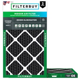 Filterbuy 14x30x1 Air Filter MERV 8 Odor Eliminator (2-Pack), Pleated HVAC AC Furnace Air Filters Replacement with Activated Carbon (Actual Size: 13.88 x 29.88 x 0.75 Inches)