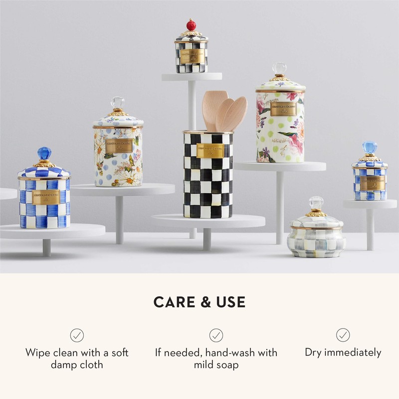 MACKENZIE-CHILDS Royal Check Enamel Canister, Blue-and-White Kitchen Storage Container with