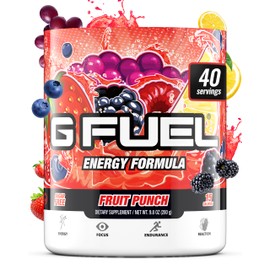 G Fuel Fruit Punch Energy Drink Powder, Pre Workout Caffeine Mix for Gaming, Sugar Free Focus Amino, Vitamin + Antioxidants, 9.9oz (Fruit Punch, 40 Servings)