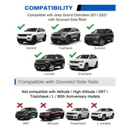 Wonderdriver Heavy Duty 260lbs Lockable Roof Rack Cross Bars Compatible with Jeep Grand Cherokee 2011-2021 (with Grooved Side Rails), All-Metal Aluminum Crossbars Rooftop Cargo Bag Kayak Luggage