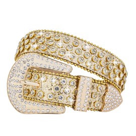 Yanyun Studded Rhinestone Belts For Men Women Luxury BB Belt Y2K Bling Design Leather Shiny Diamond Festivals Gifts Belt (Gold, XL:fits pants size 43"-46")