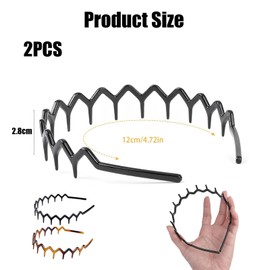 Dinghaole Pack of 2 Zigzag Headbands for Women, Shark Tooth Hair Comb, Hairband, Wavy Plastic, Wavy Headband, Non-Slip Head Hoops, for Party, Travel, Sports, Make-Up