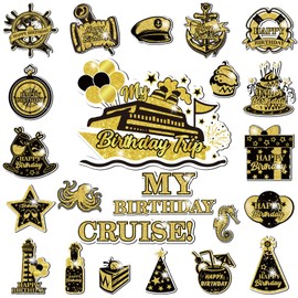 My Birthday Cruise Door Magnets Decorations, Gold Black Happy Birthday Cruise Ship Door Decor Magnetic for Men Women Boys Girls Birthday Carnival Party Supplies Door Refrigerator Fridge Car Kitchen