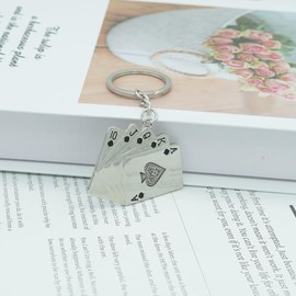 Moydolo Lucky Poker KeyChain Charm Game Playing Cards Flush Key Chain Ring Pendant for Men Women Purse Bags