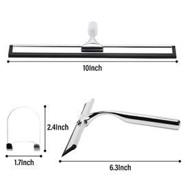DOVORSY Stainless Steel Bath Handheld Squeegee for Shower Glass Doors Bathroom Windows Kitchen Mirror and Car Glass with Hooks Holder (10 inch, Silver)