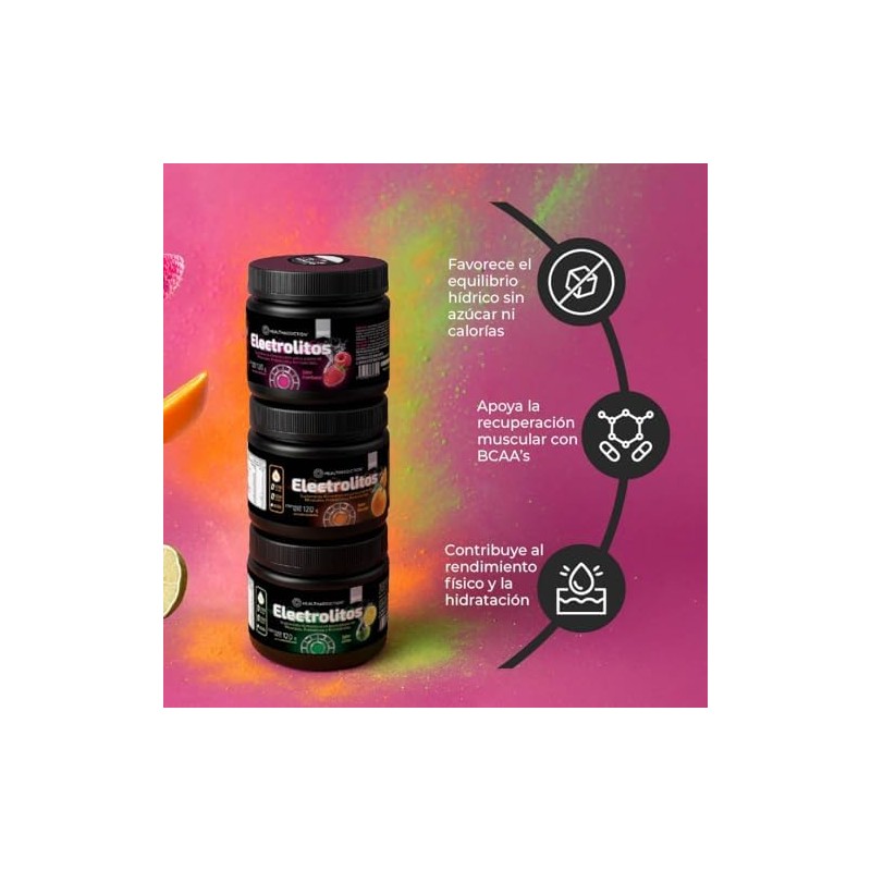HEALTHADDICTION Polvo de Electrolitos con BCAAs Prebióticos y Vitaminas B