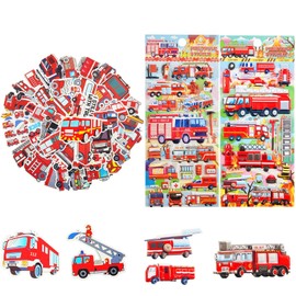 Fire Brigade Sticker, Fire Engine Sticker, Sticker Children, Fire Truck Decoration for Car, 50 Graffiti Stickers for Fire Engines + 2 Foam Stickers, for Car, Laptop, Skateboard, Bicycle, Moped