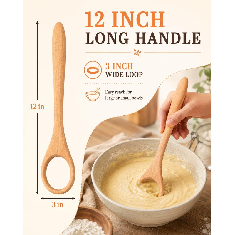 TooWoom Danish Dough Whisk, Wooden Handle Bread Whisk for Sourdough